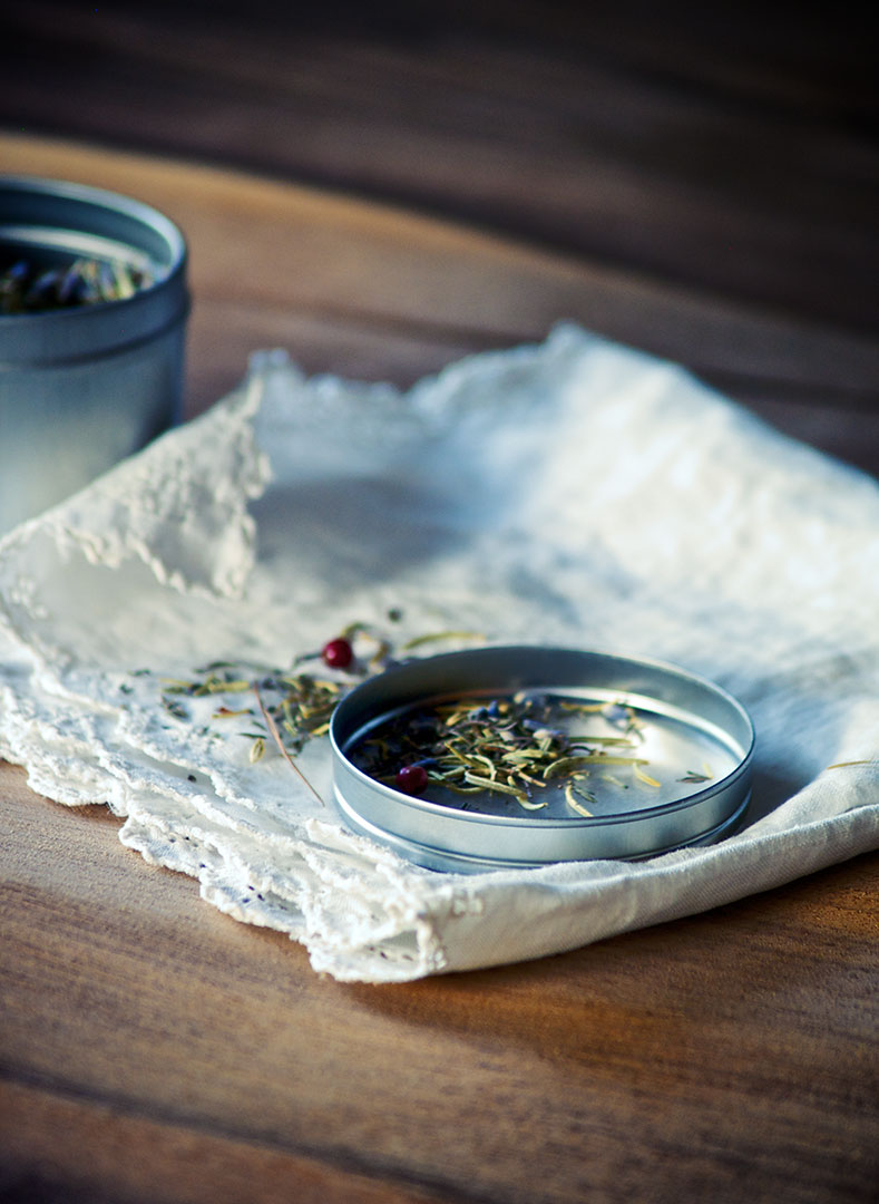 Herbs in a tin.