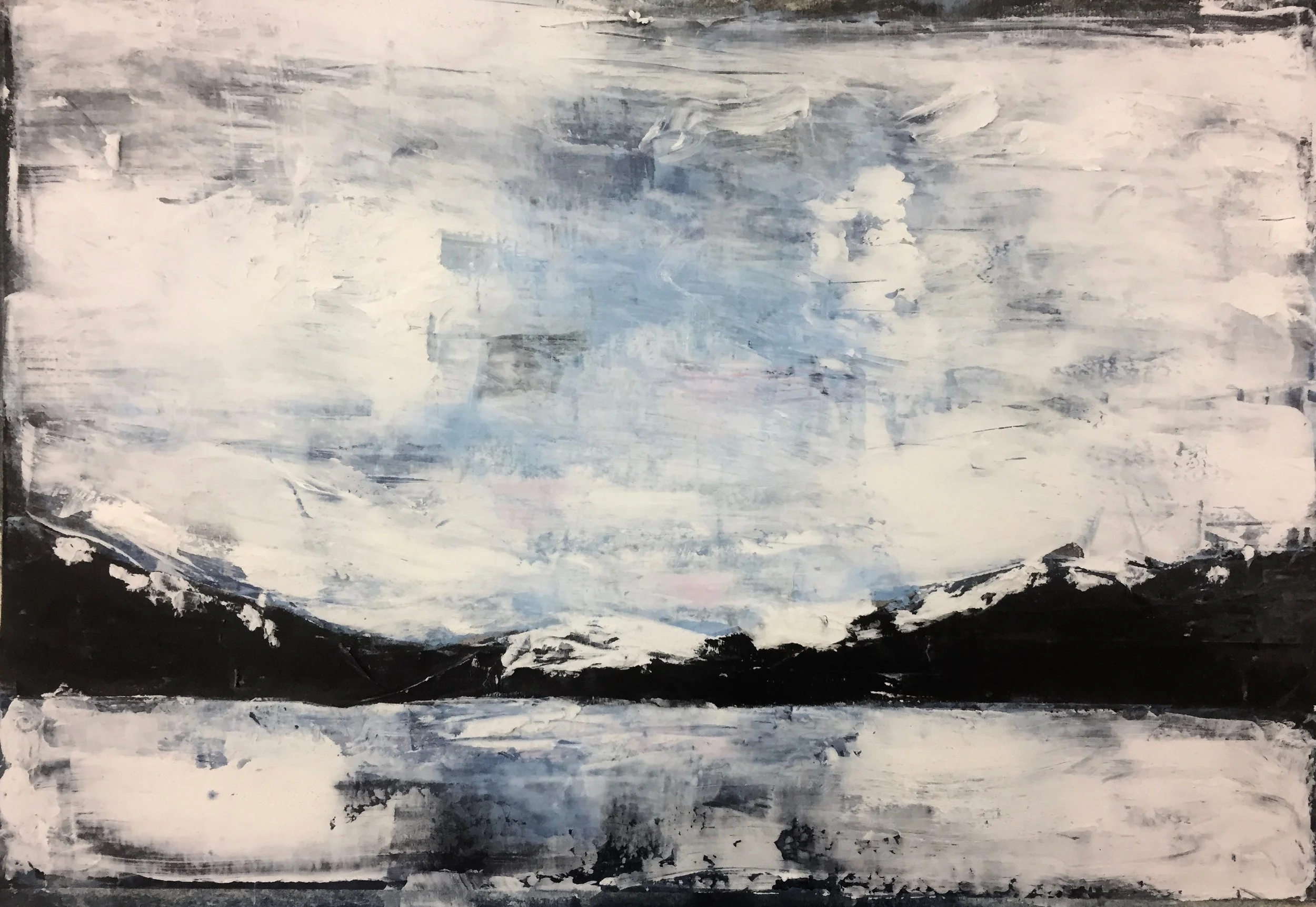 allegheny in winter; acrylic, masking tape, oil/cold wax medium over pigment print (11x14)