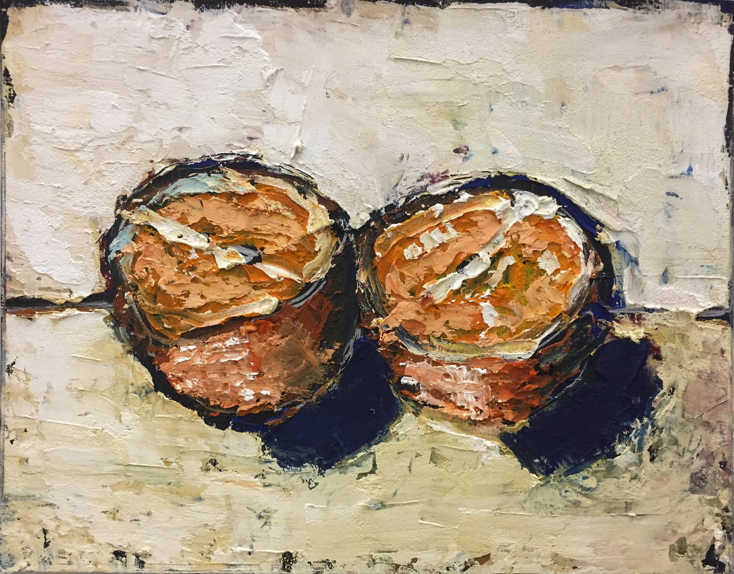 orange halves; oil / cold wax medium on panel (11x14)