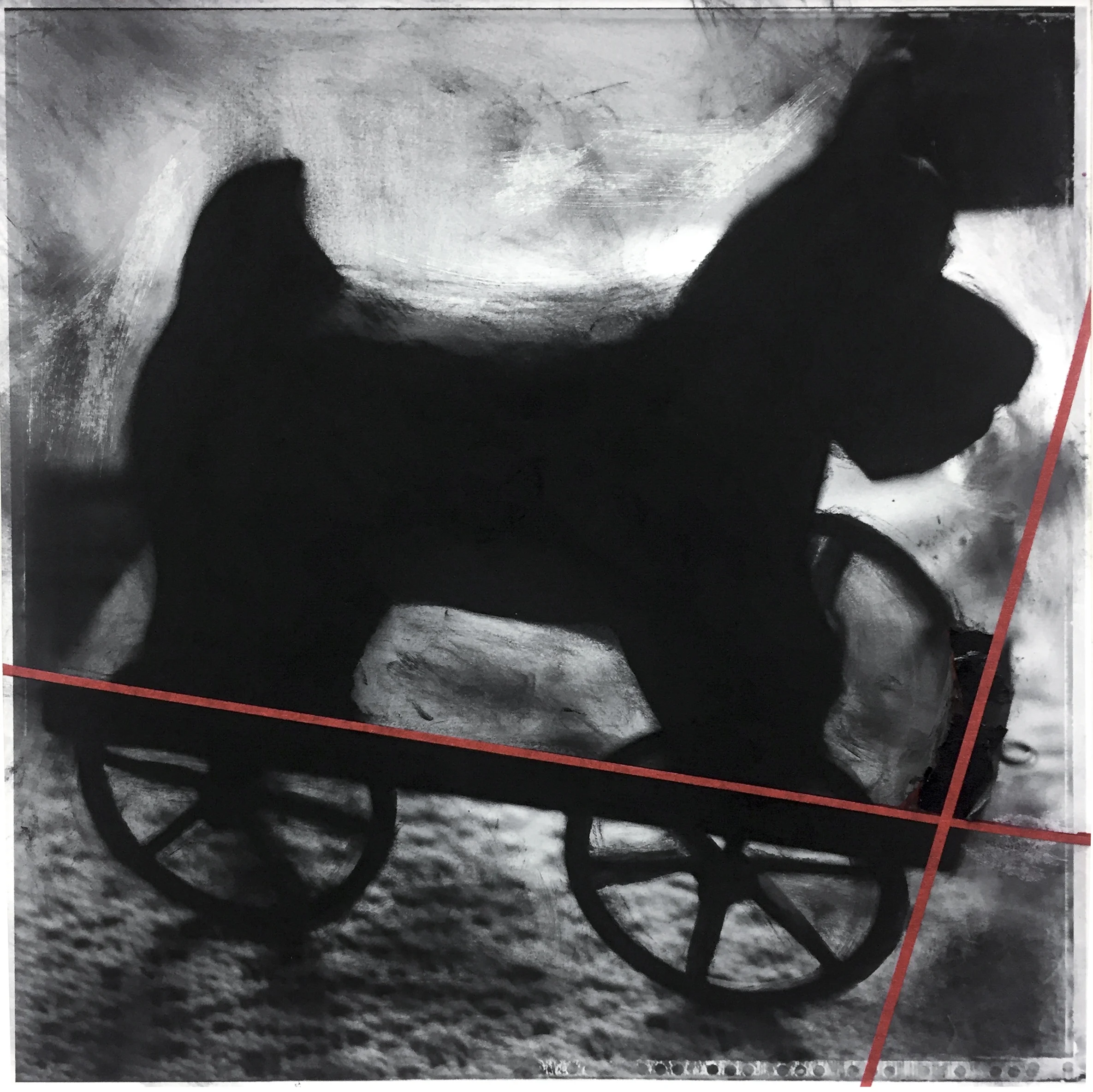 untitled #1 (scottie) charcoal, graphite, and masking tape over pigment print (12x12)