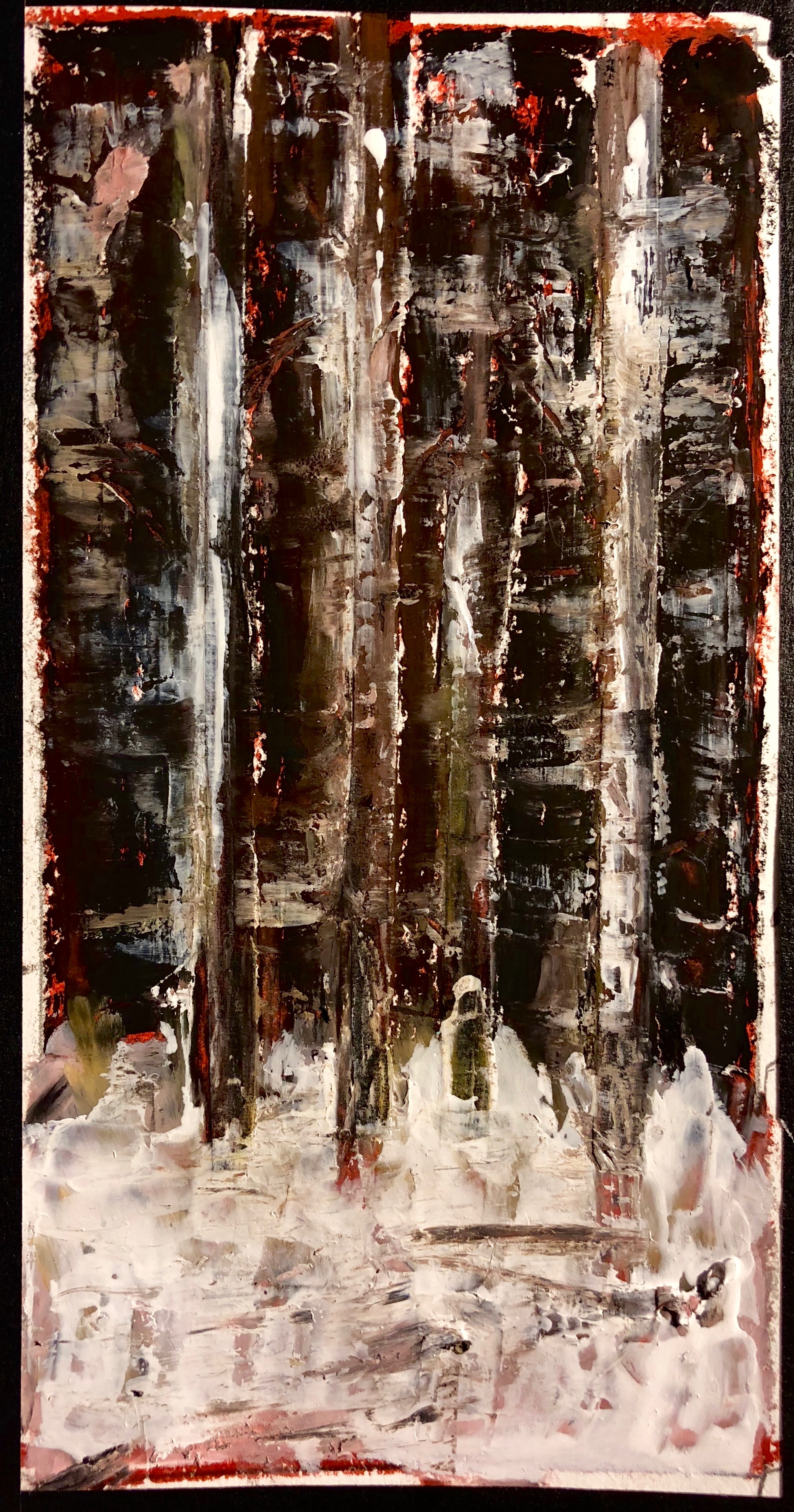 view from a window (sketch); oil pastel, white nail polish (7x3.5)