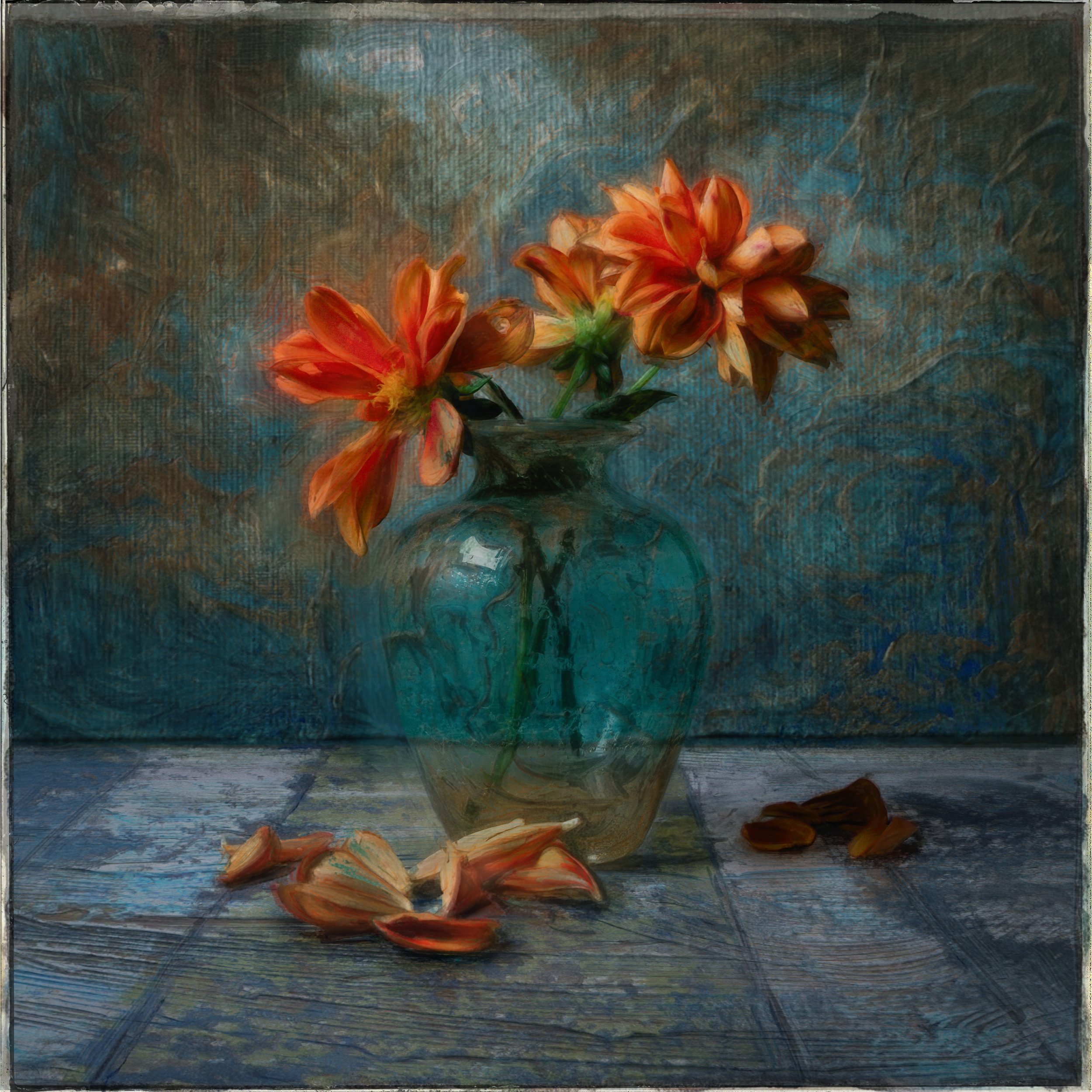 Dahlias in a Glass Vase