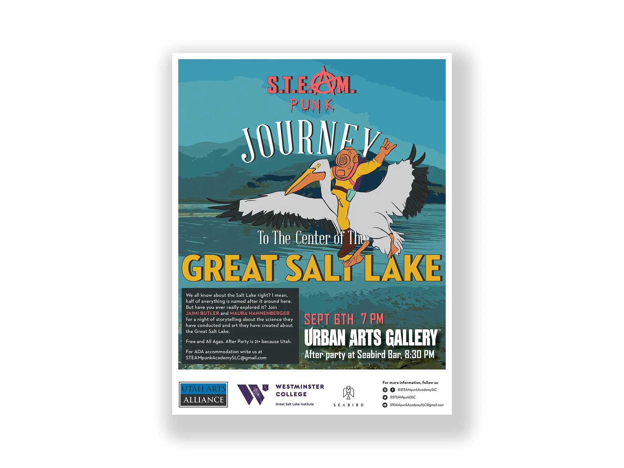 Poster design for the well-attended Journey to the Center of the Great Salt Lake event.