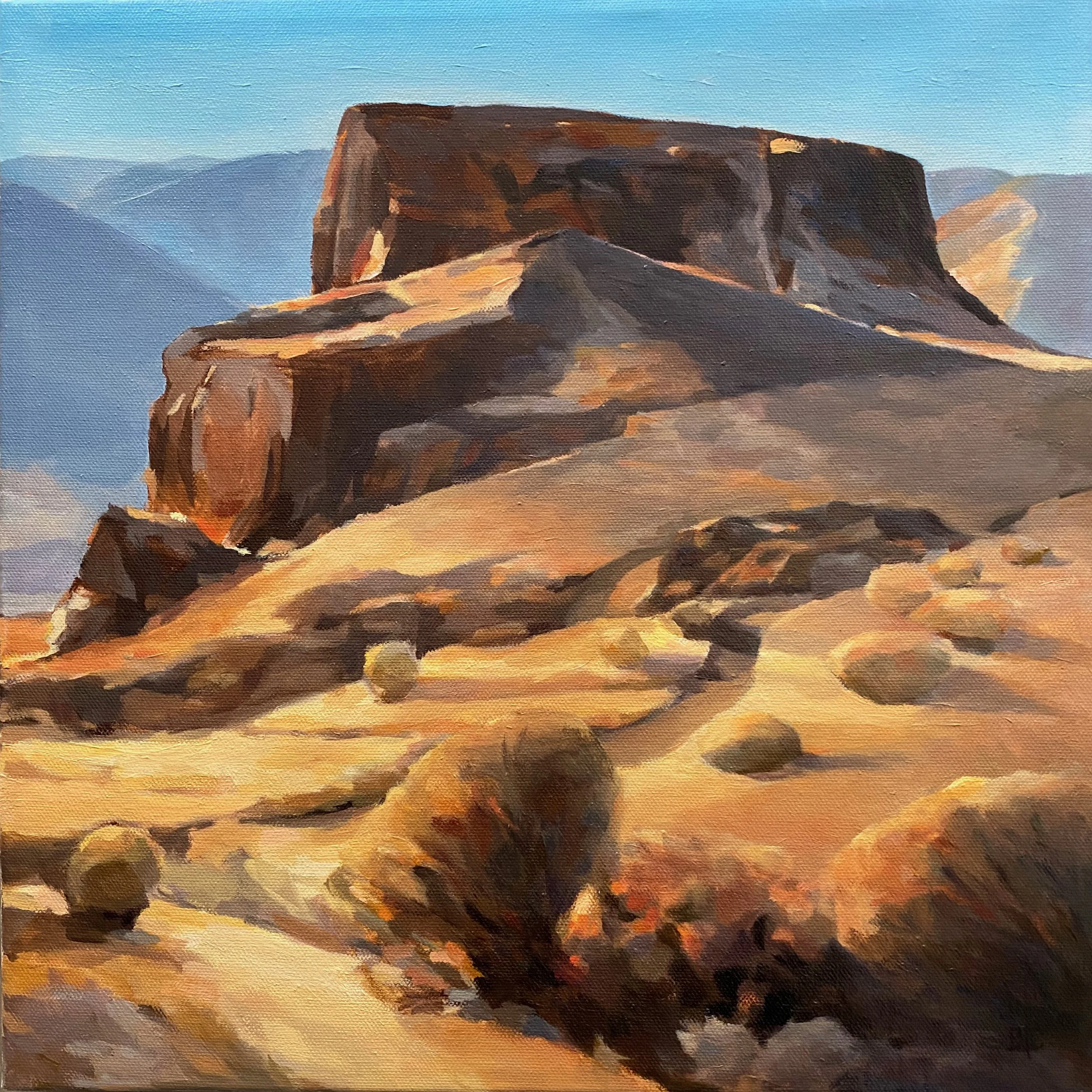  South Table Glow, Oil on canvas, 14” x 14” 
