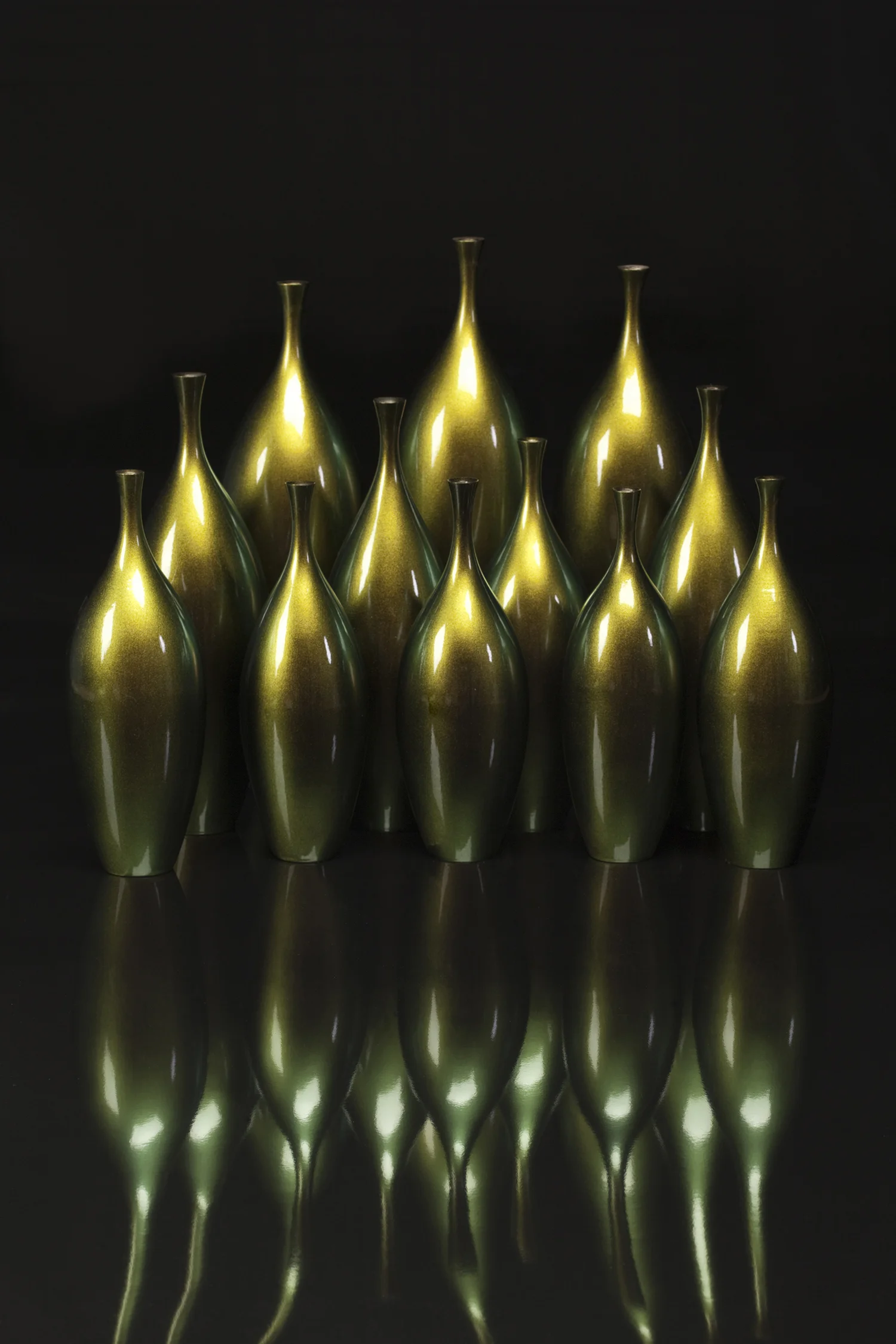 Still Life: Chorus Line Clay, Auto Paint, 23k Gold Leaf 15" x 18" x 11" (grouping) 2013