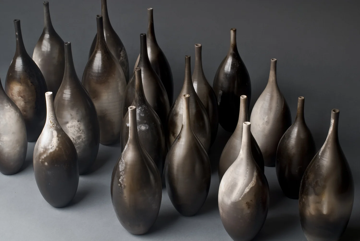 21 Piece Vase Family Ceramic, Smoke, Salt, 23-K Gold Leaf 2009