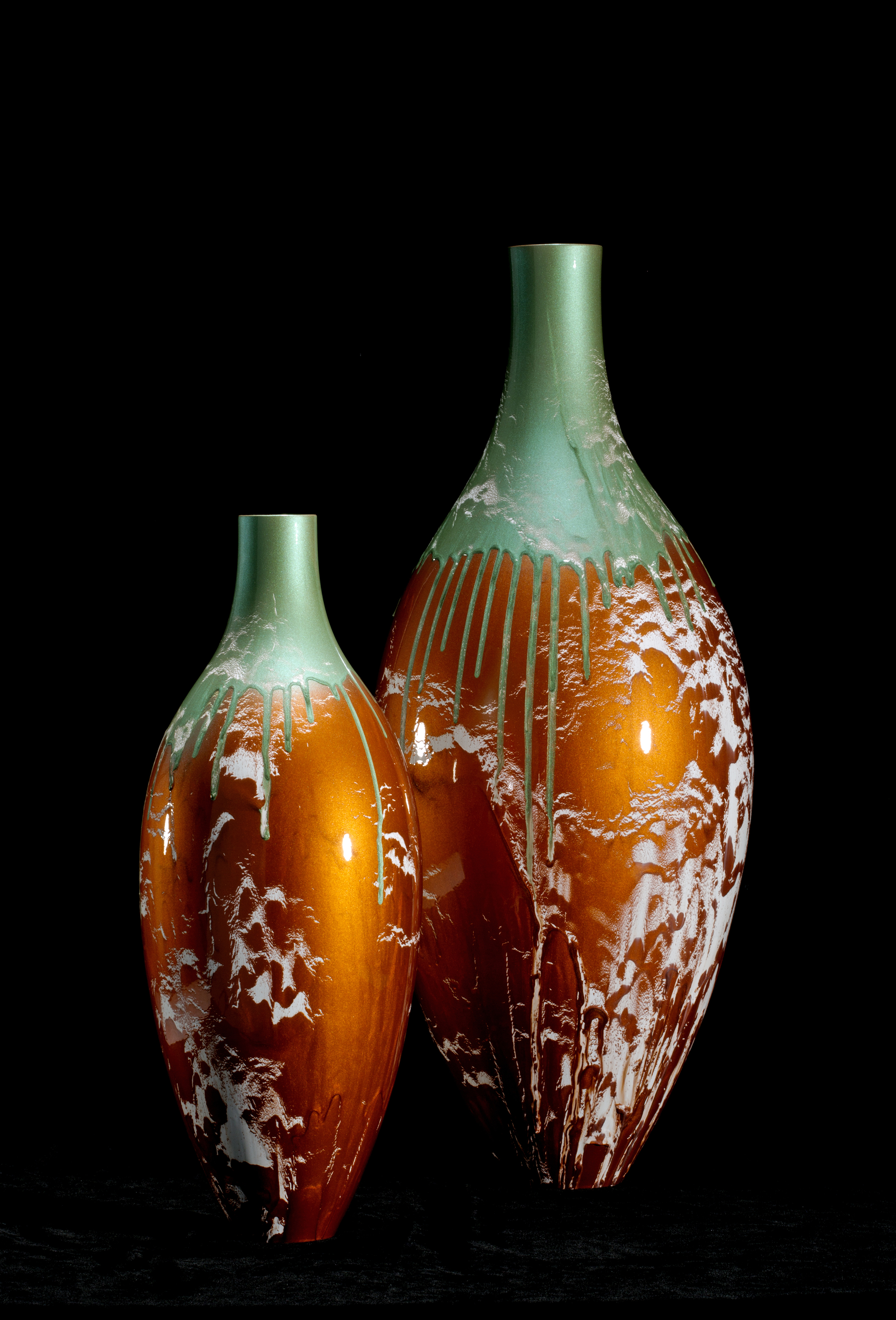 Shangri-La Two-piece vase set. Tallest vase 27". Clay, Auto Paint, 23k Gold Leaf 2015