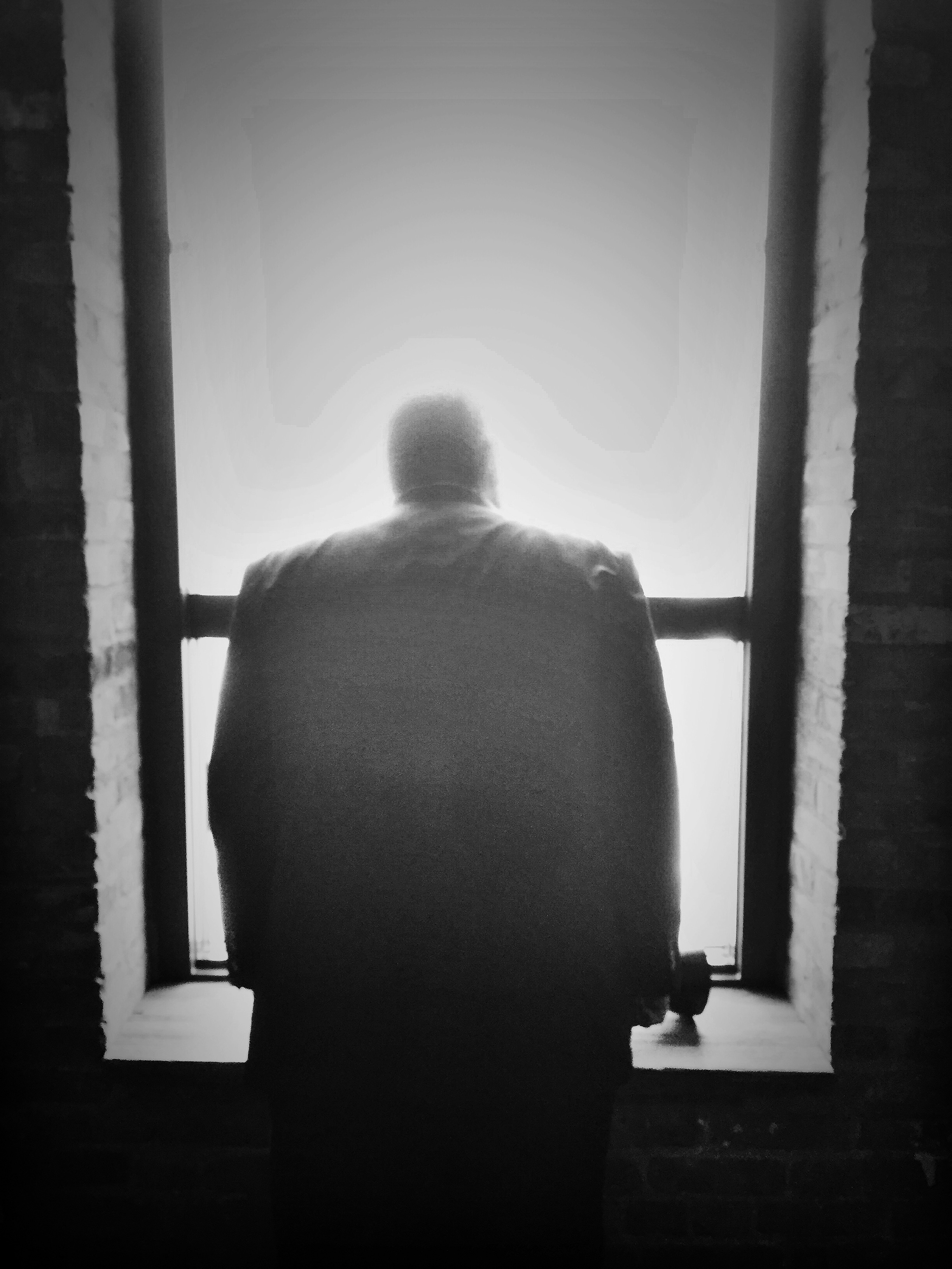 Looking out.