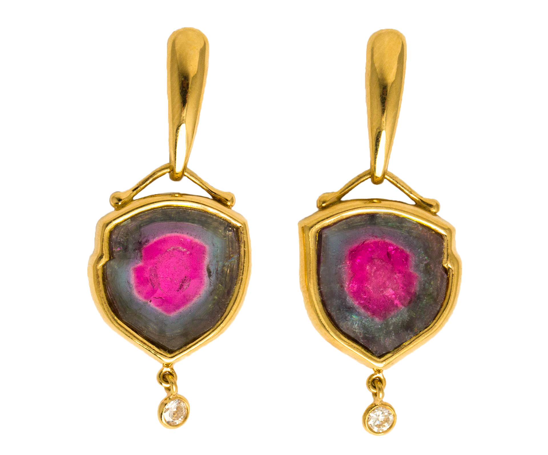 Watermelon Tourmaline Shield Earrings