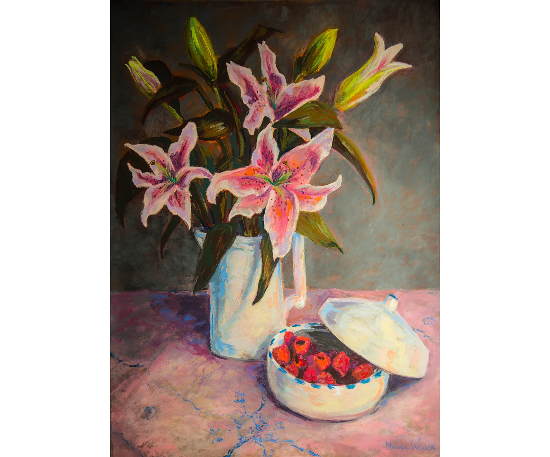 Lilies in a White Pitcher
