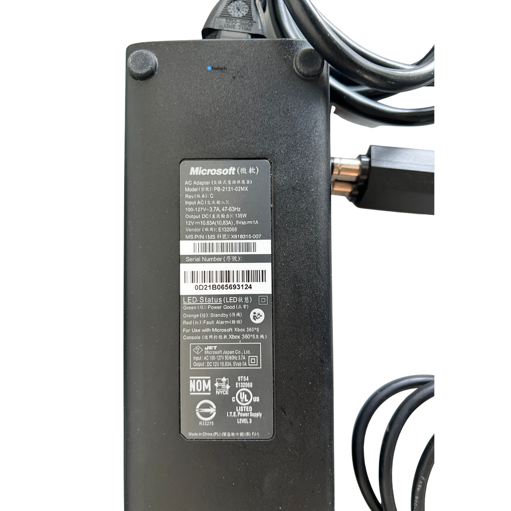 Fonte Xbox 360 Slim Bivolt 110v 220v 135w Ac Cabo De Força