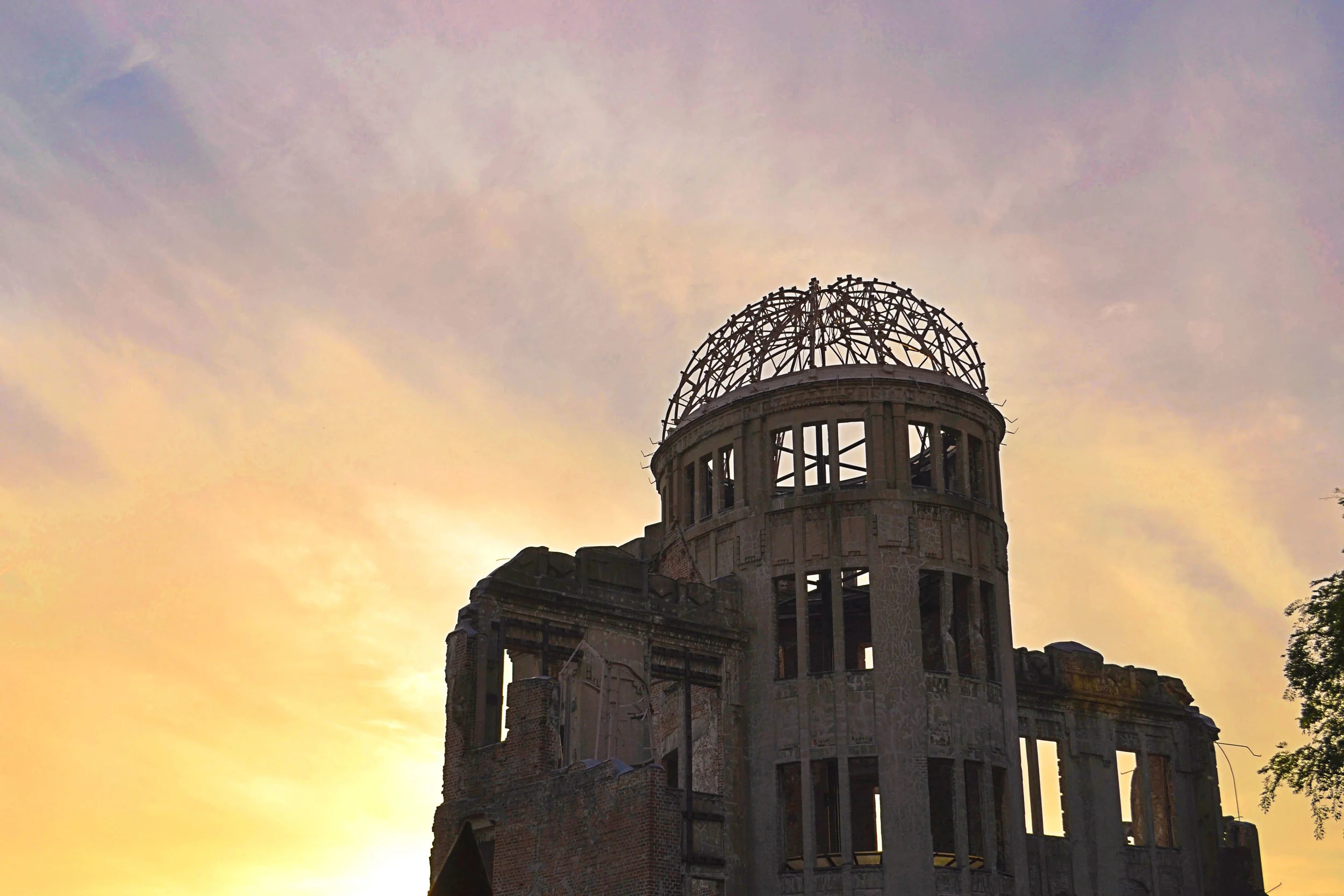 The Atomic Bomb Dome at sunset in Hiroshima