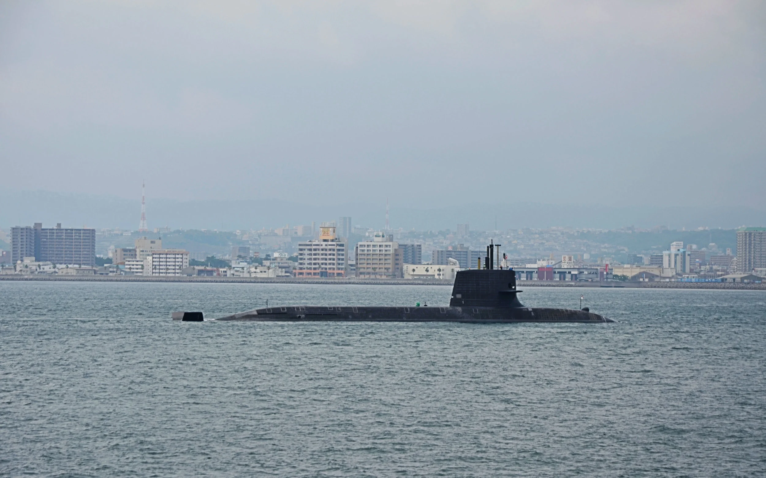 A subway sits in the waters between Kagoshima city and Sakurajima.