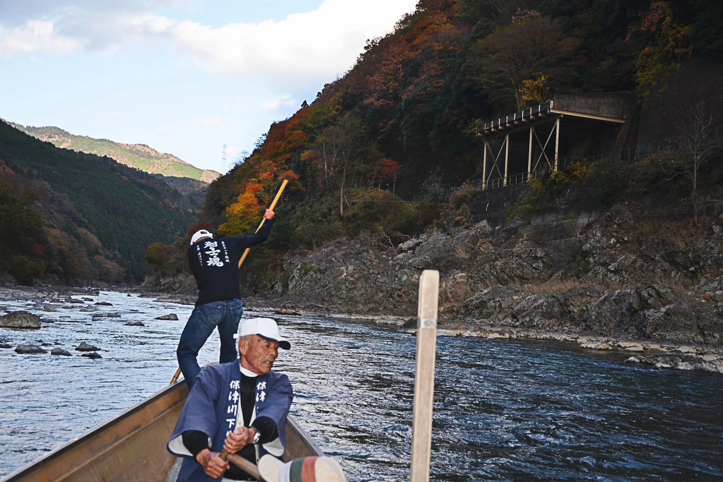 Boat captains on the Hozugawa-kudari boat ride to Arashiyama, Kyoto