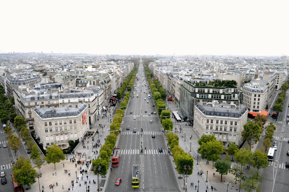 View of Champs Elysées from the top of the Arc de Triomphe