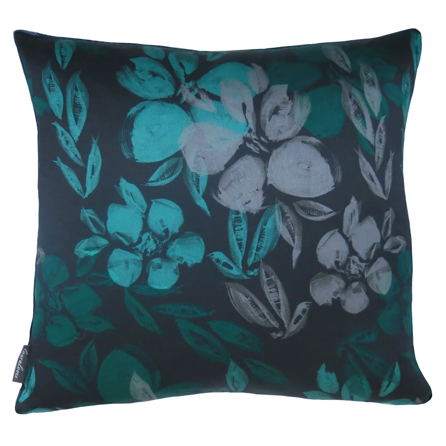Evelyn Leaf Silk and Velvet Cushion Blue Green — Lauraloves