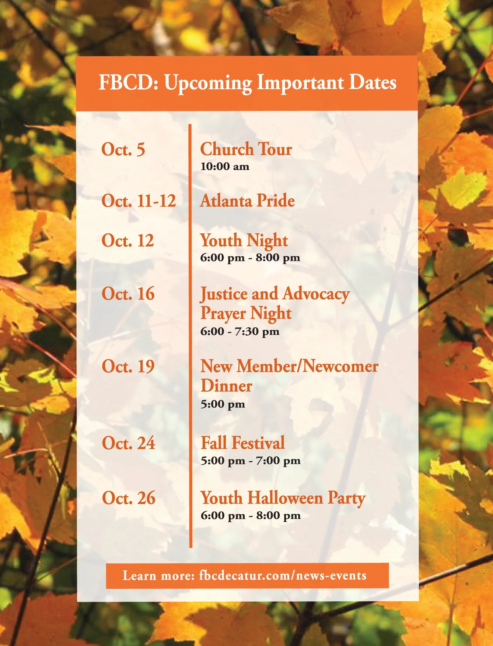 FBCD Important Dates in October