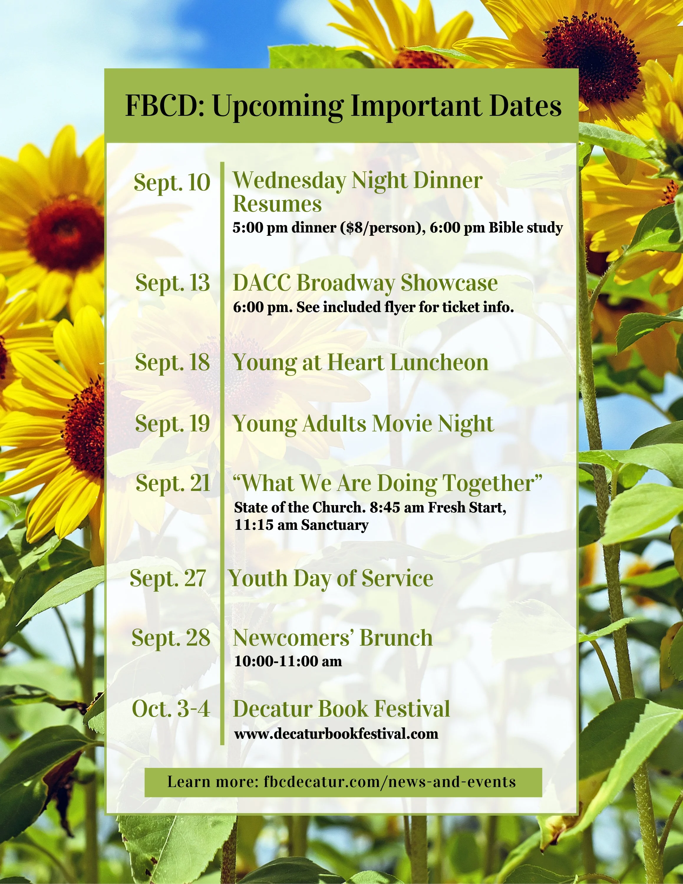 FBCD Important Dates in September