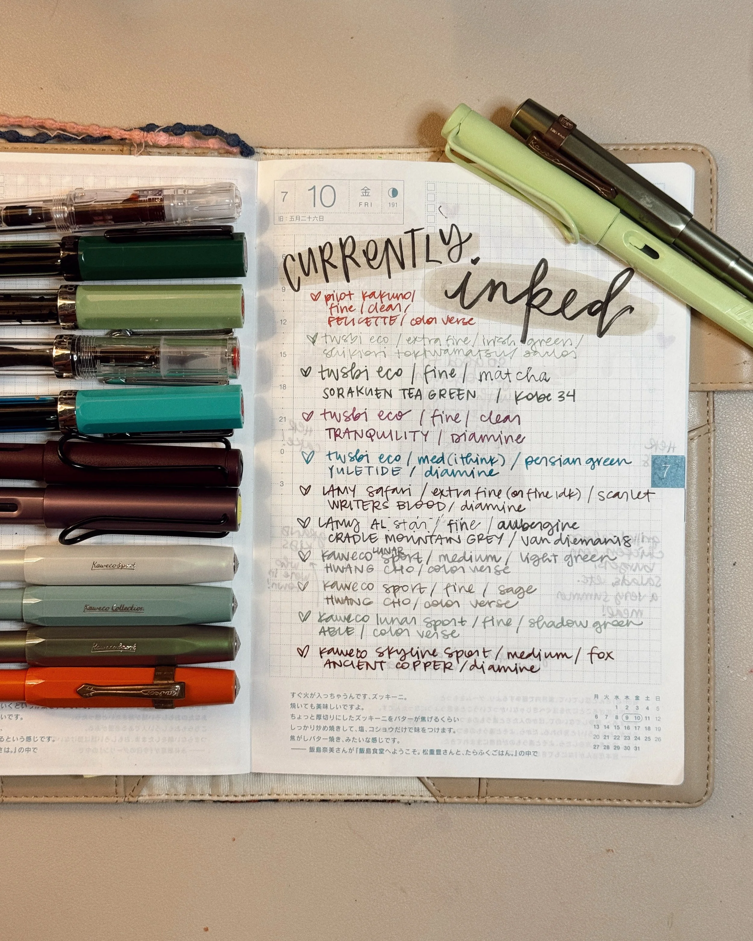 my currently inked fountain pens 🖋️ 

every time i see journaling pals take note of what ink they have in their pens, i&rsquo;m like &ldquo;OH DUH, that would be so helpful!&rdquo; (@clairefromonline especially)

i don&rsquo;t think this is 100% acc