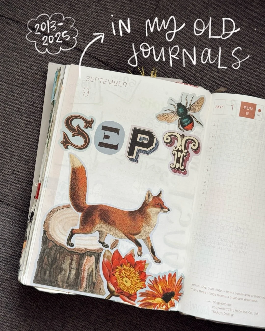 september in my old journals 🌻

it&rsquo;s become a fun little ritual to flip back through 13 years of my journals every month to see what i was writing about, what i put on paper, what i wanted to remember. 

i&rsquo;ve changed in so many ways, but