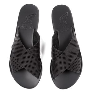 Tweet ANCIENT GREEK SANDALS WOMEN'S THAIS PERFORATED LEATHER SLIDE SANDALS - BLACK