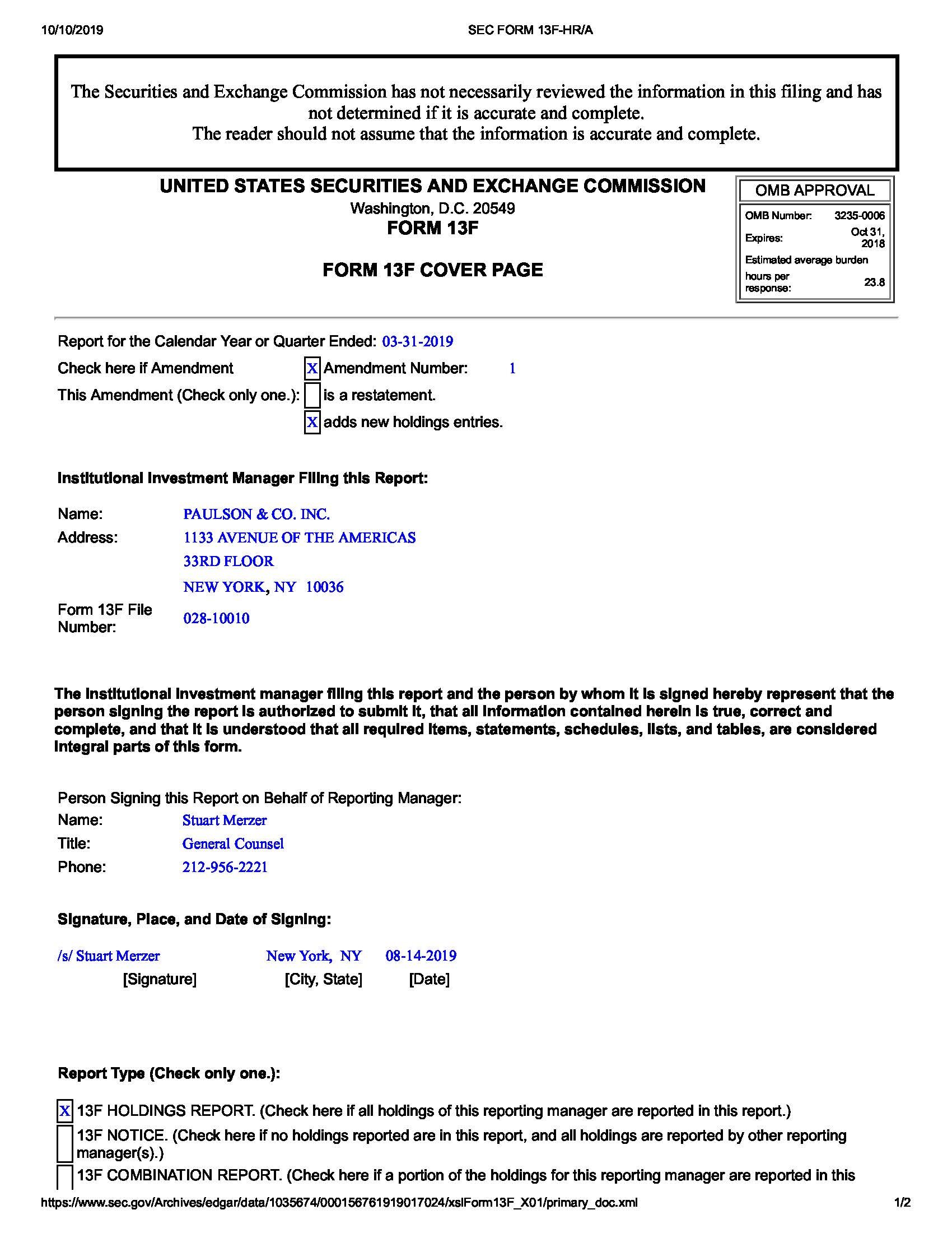 Paulson and Company_SEC Form 13F_Filed 2019-08-14_Page_1.jpg