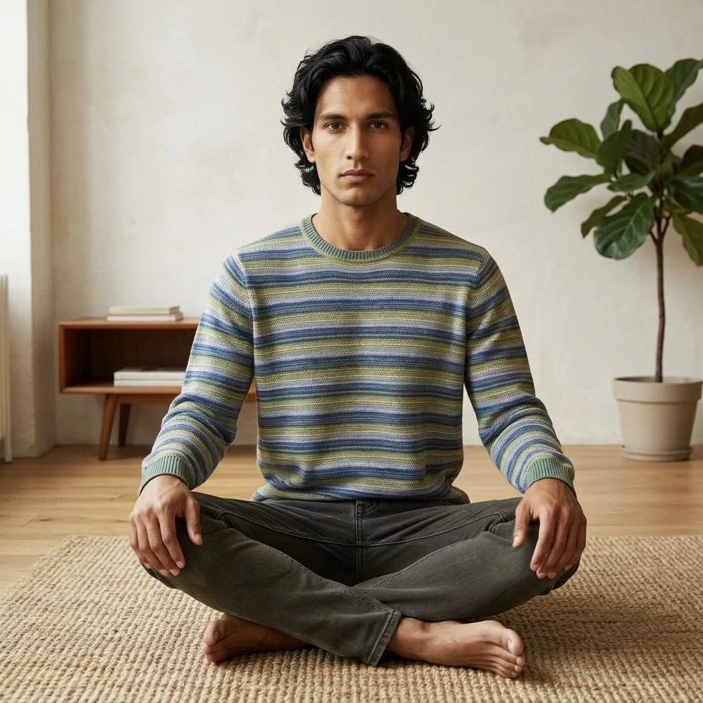 Textured Stripe Linen Cotton  Sweater