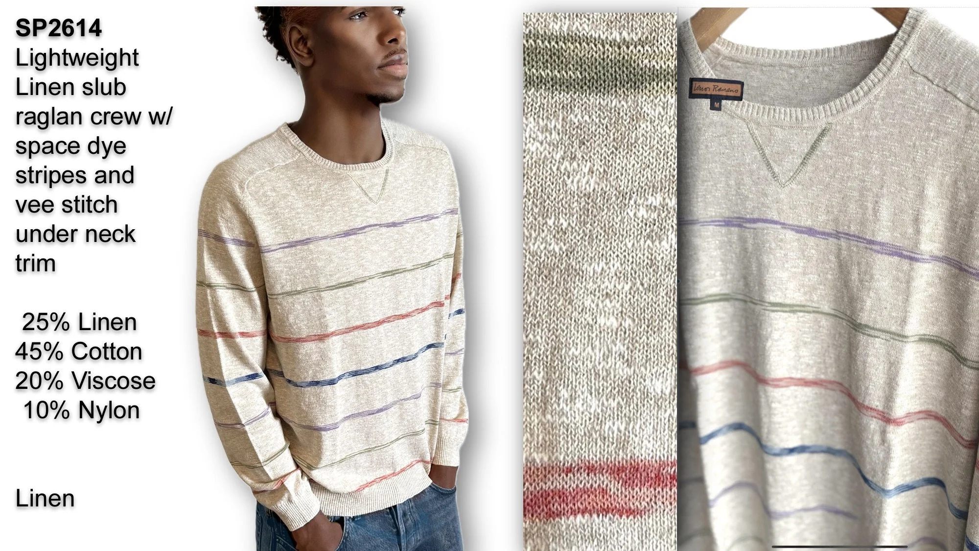 Linen Cotton space dye stripe crew