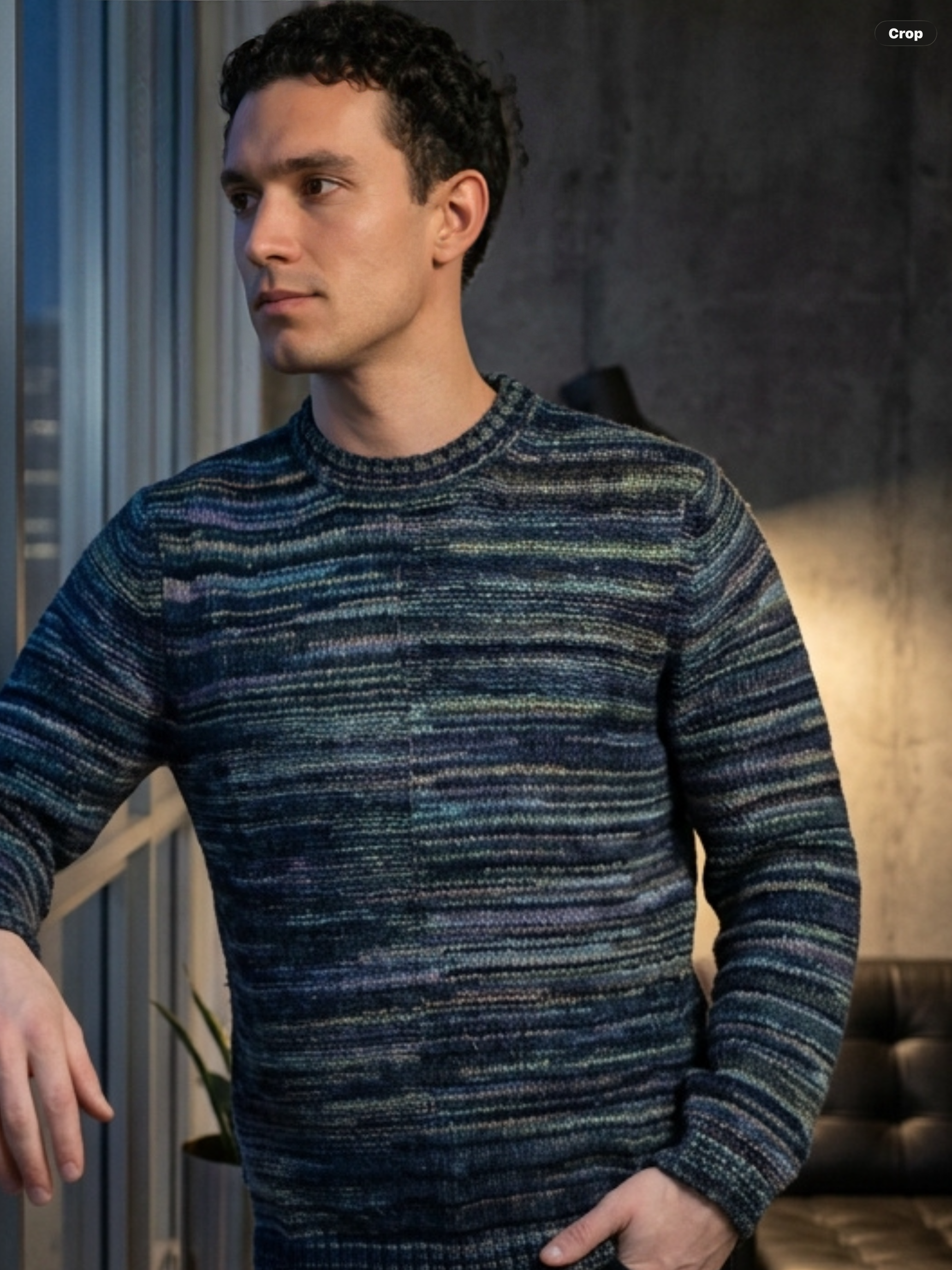 The space dyed textured block crew    2 COLORS