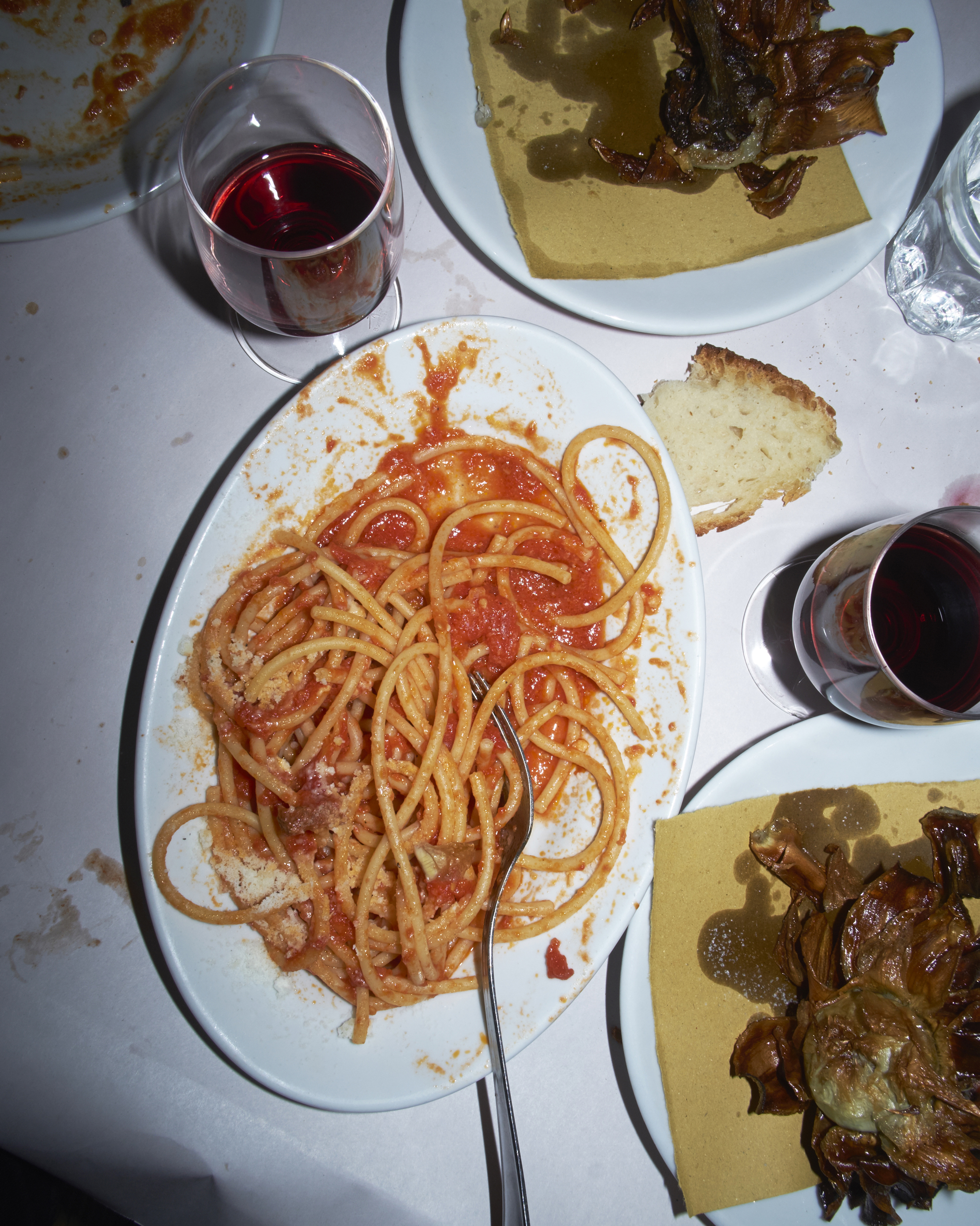 Artichokes and Buccatini Amatriciana from Sora Marguerita in The Jewish quarter.