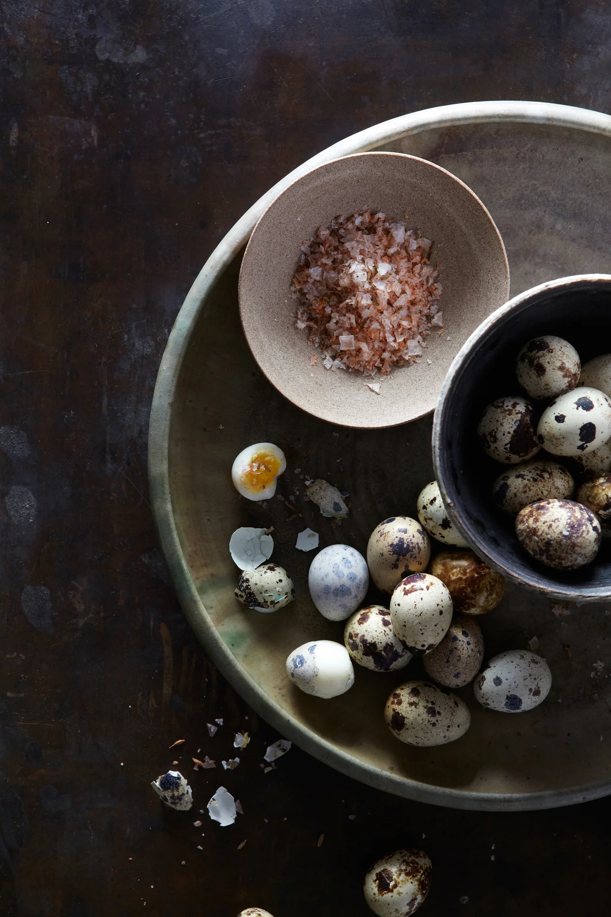 quail eggs with flavored salt