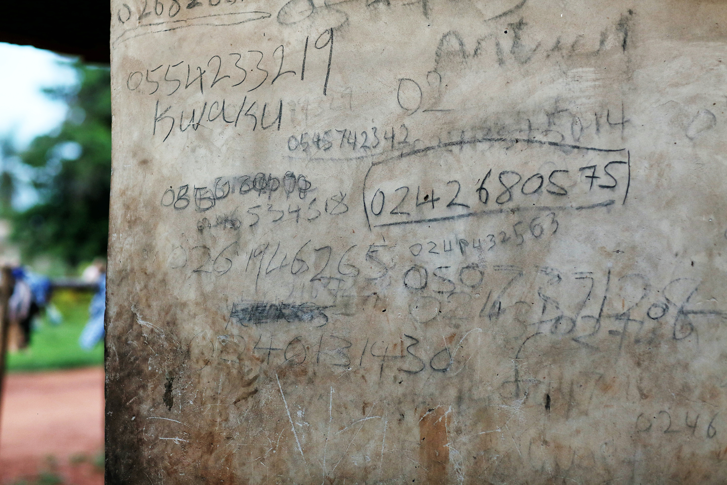  A series of phone numbers on a wall in Patience's family home.&nbsp; 