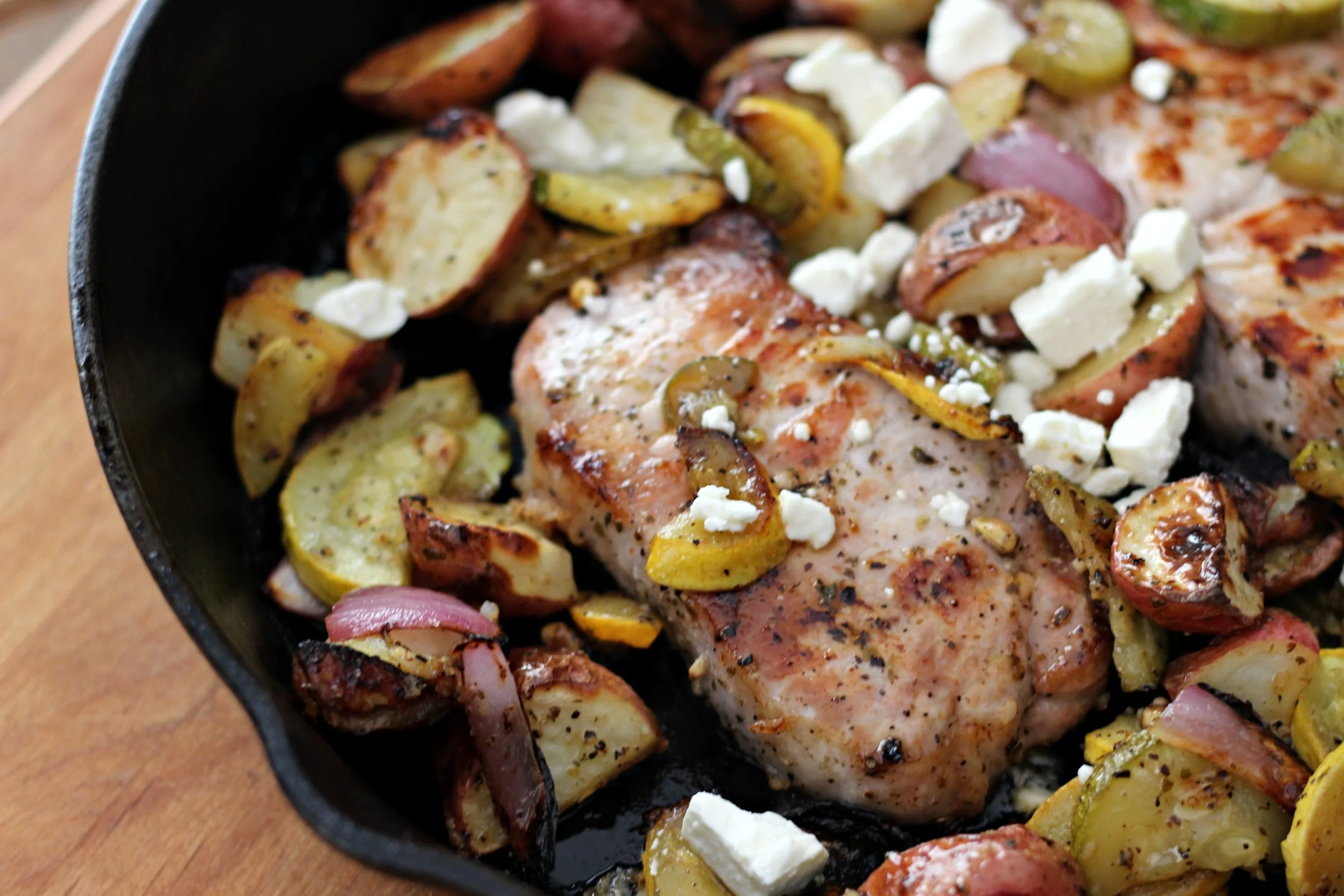 Greek Pork Chops with Squash + Potatoes — Gathered Living