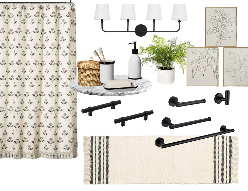 Black White Modern Farmhouse Bathroom, Farmhouse Bathroom Shower Curtain Ideas
