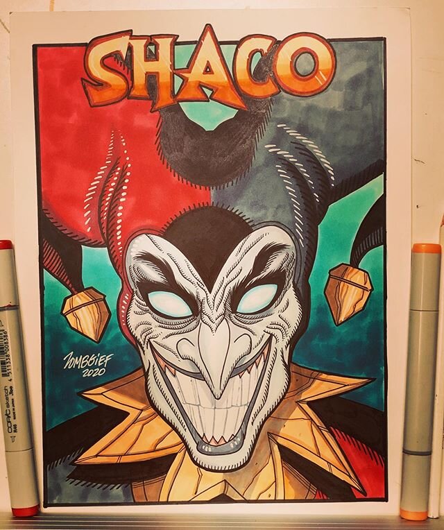 Shaco from @leagueoflegends portrait in @copic_official markers.  I&rsquo;m really happy with how this came out. .
.
.  #art #artist #artwork #draw #drawing #doodle #illustration #instaart #instaartist #worldofartist #handdrawn #copic #copicmarkers #
