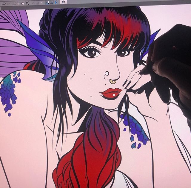Coloring some pinup art in @clipstudioofficial this afternoon. .
.
.  #art #artist #artwork #draw #drawing #doodle #illustration #instaart #instaartist #worldofartist #handdrawn #copic #copicmarkers #copicart #makerart #traditionalart #creative #comi