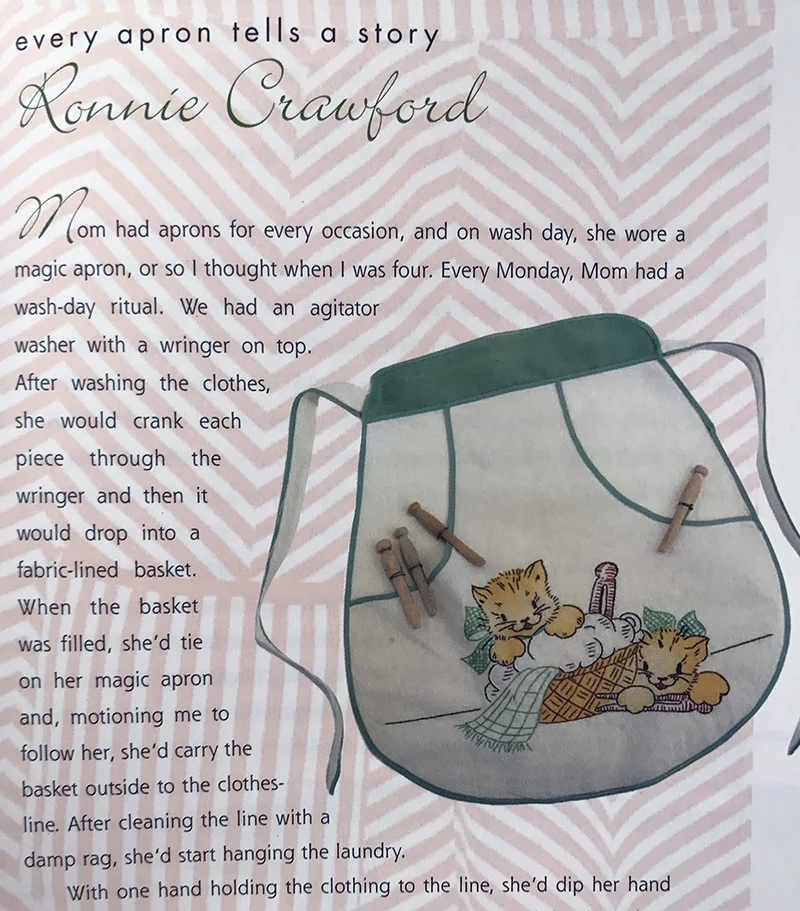 The best for last, a Kitty Apron. The date is not given but looks like a 1940's or 50's graphic on the apron. Also from the Apron Book by EllynAnneGeisel