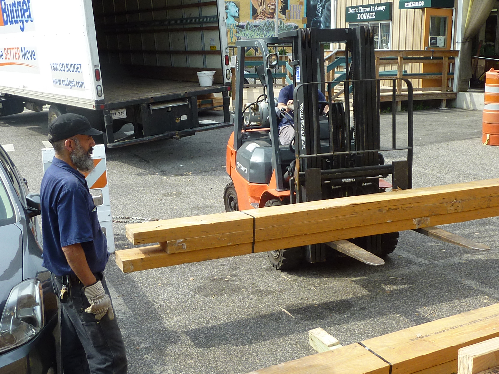 Forklift helps staffers move materials