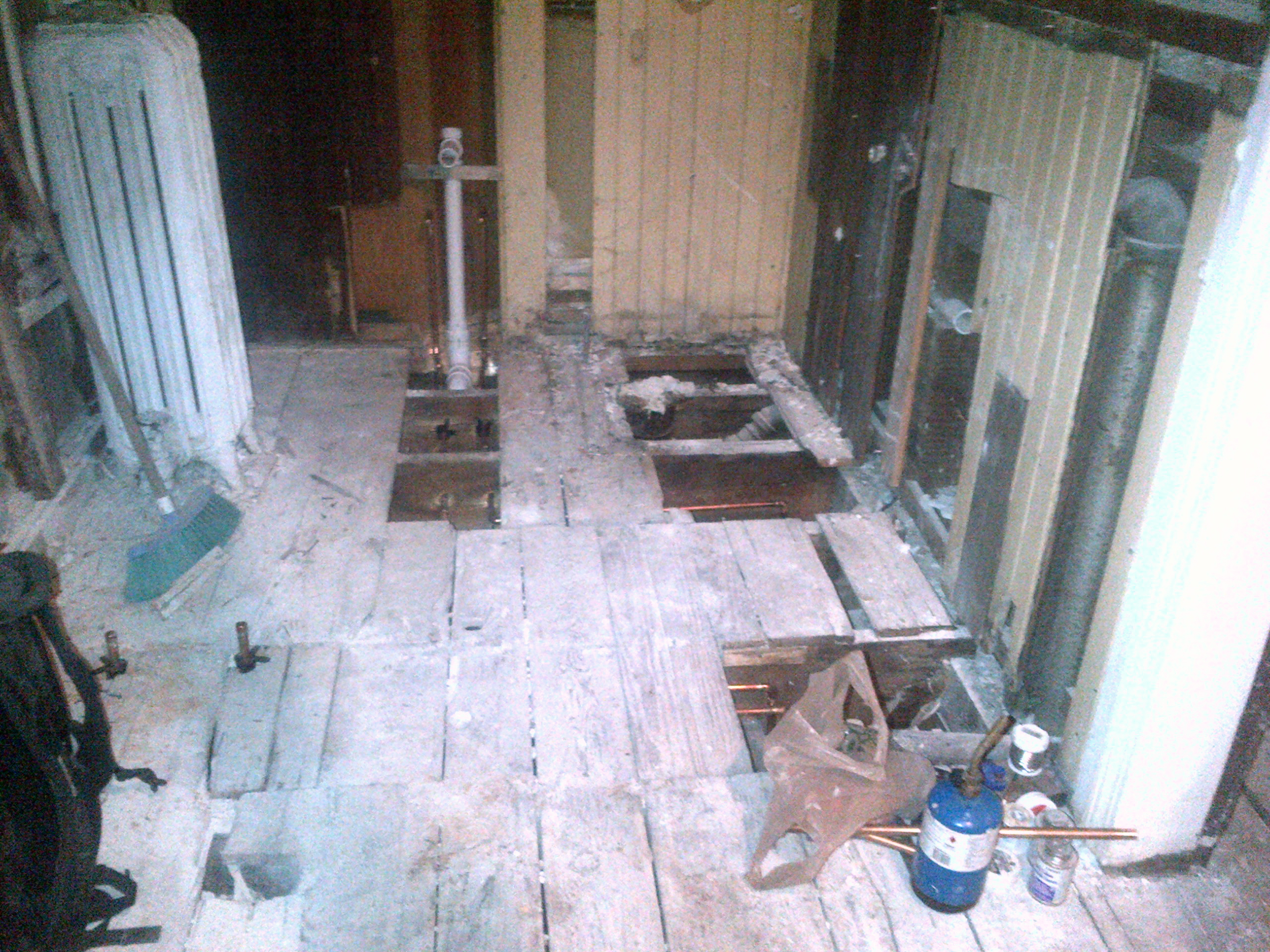 Significant water damage had been done to the bathroom floor.