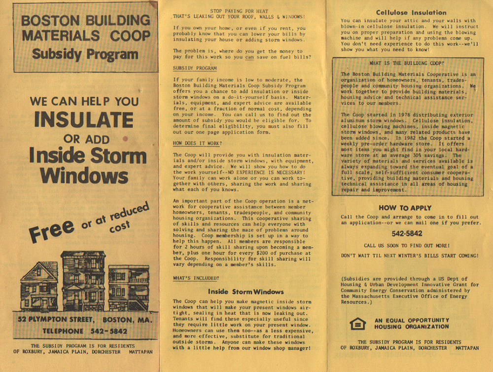 Subsidized insulation and storm window programs circa 1982