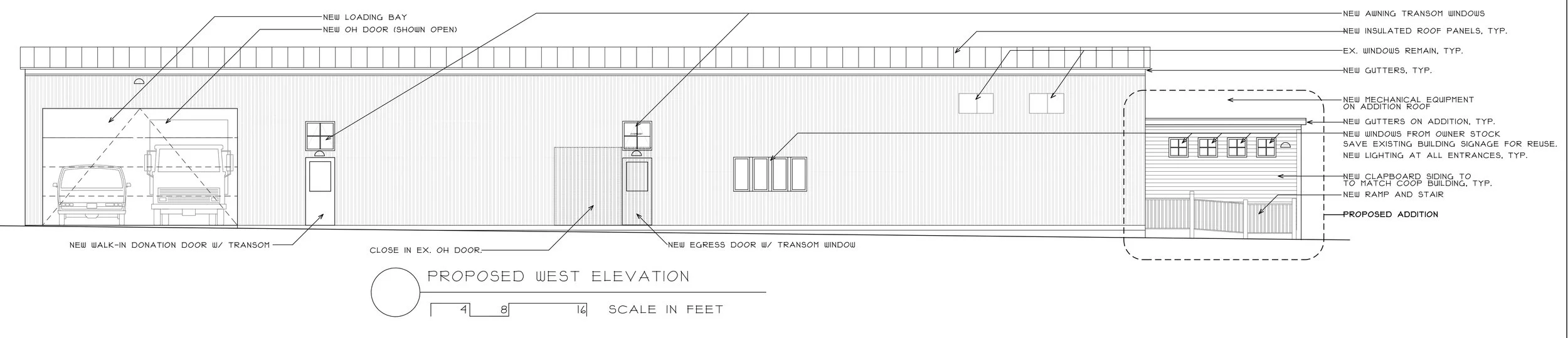 This drawing depicts the Reuse Center building as it would look from Terrace Street after proposed renovations.