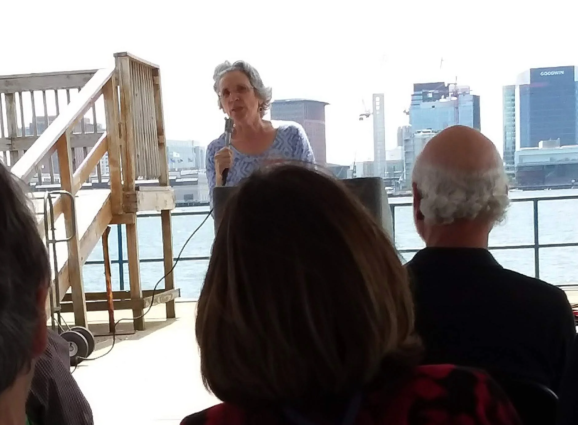 Linda Lesyna spoke at John’s memorial service in June.
