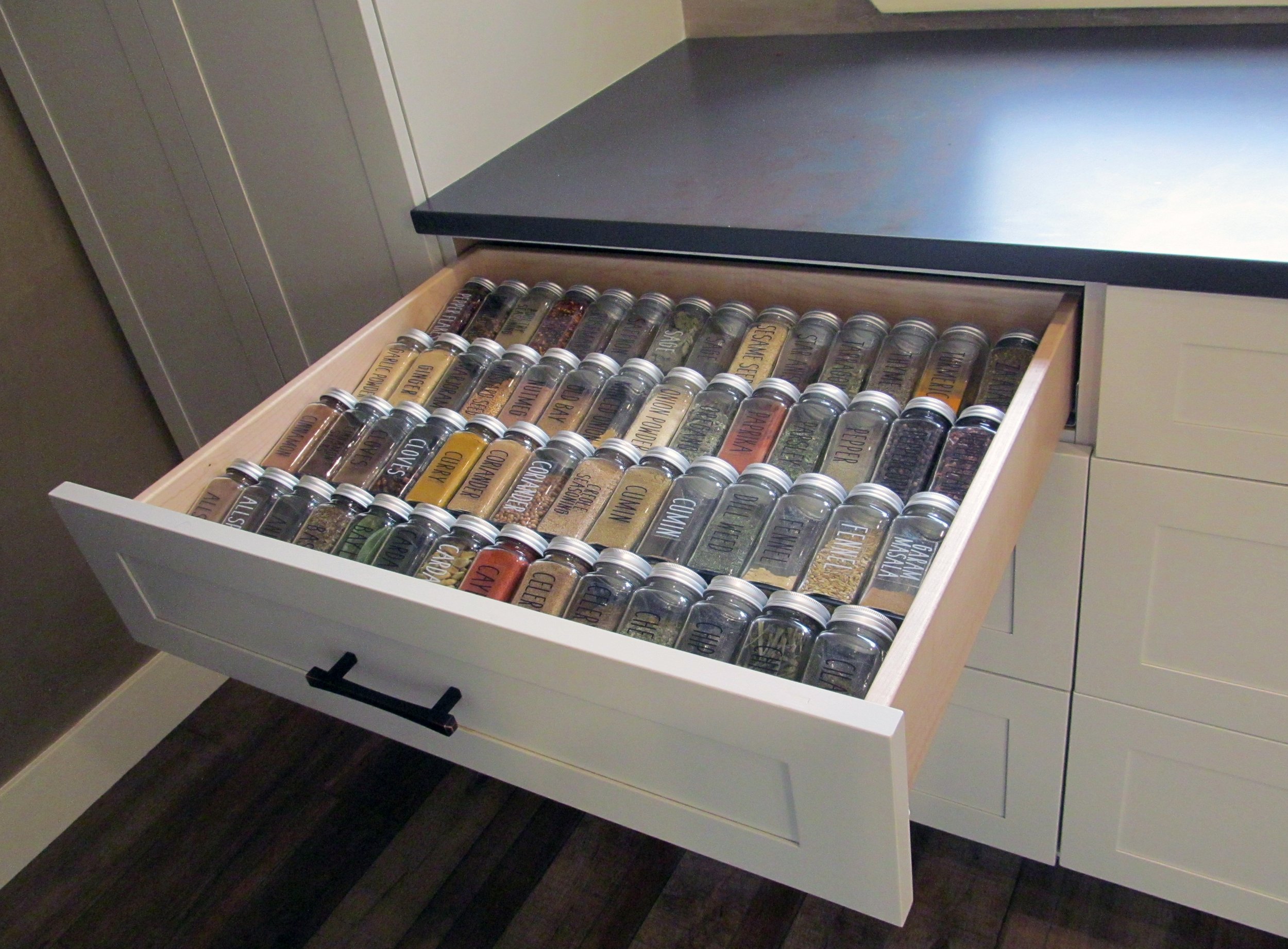 Spices so organized with this drawer insert