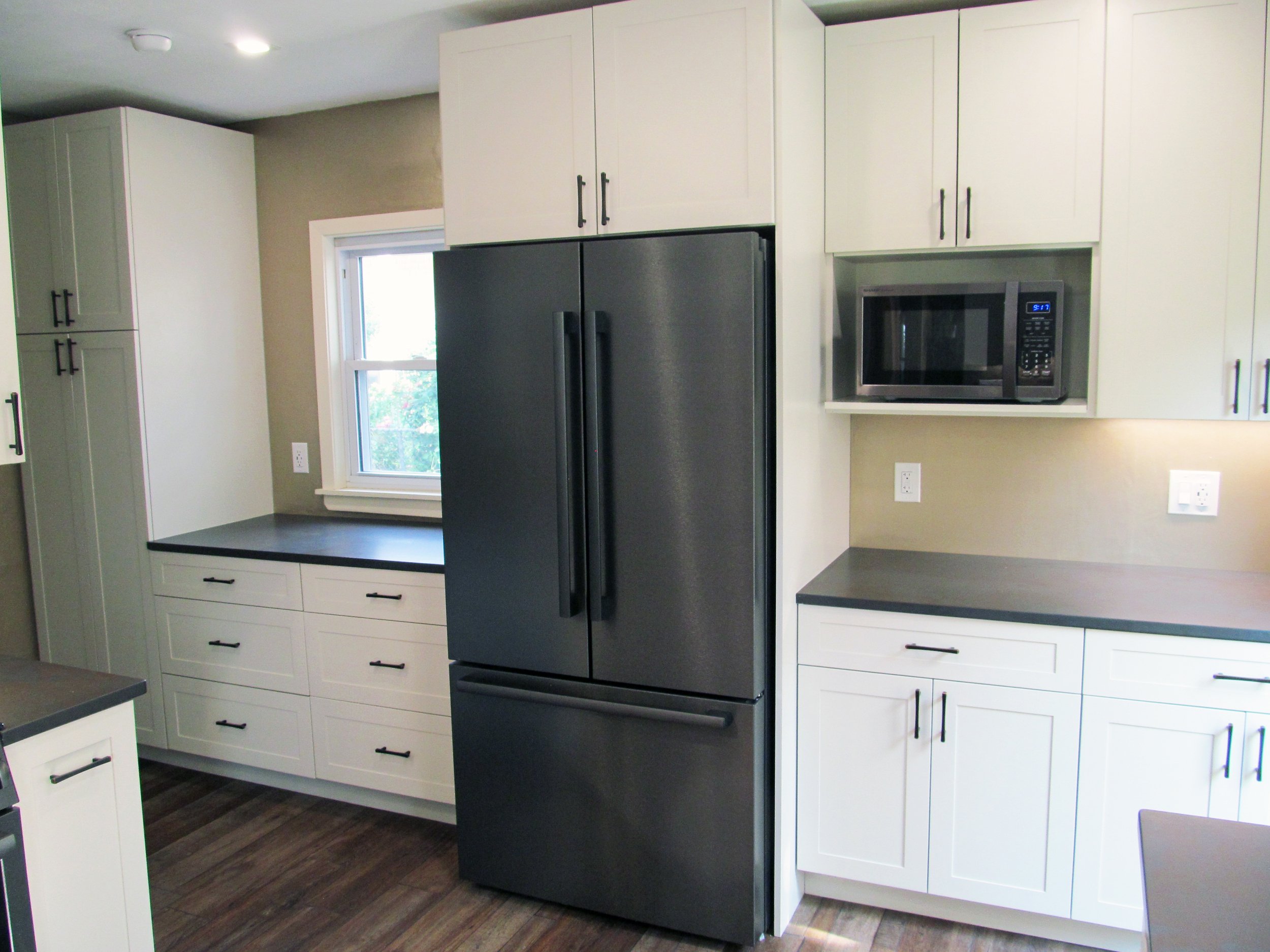 Storage extends into the pantry at left