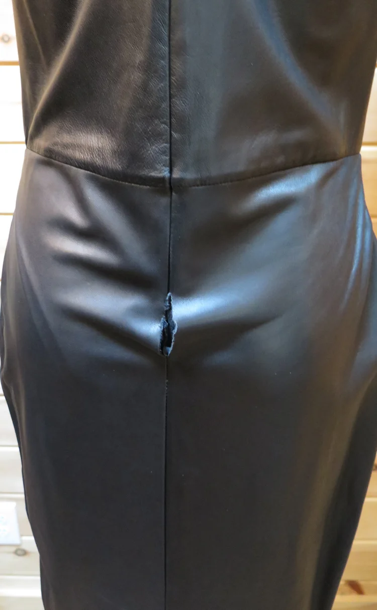 slim fit dress slacks DEEP NECK SLIT HEM FAUX LEATHER DRESS – Riah Fashion main image 0