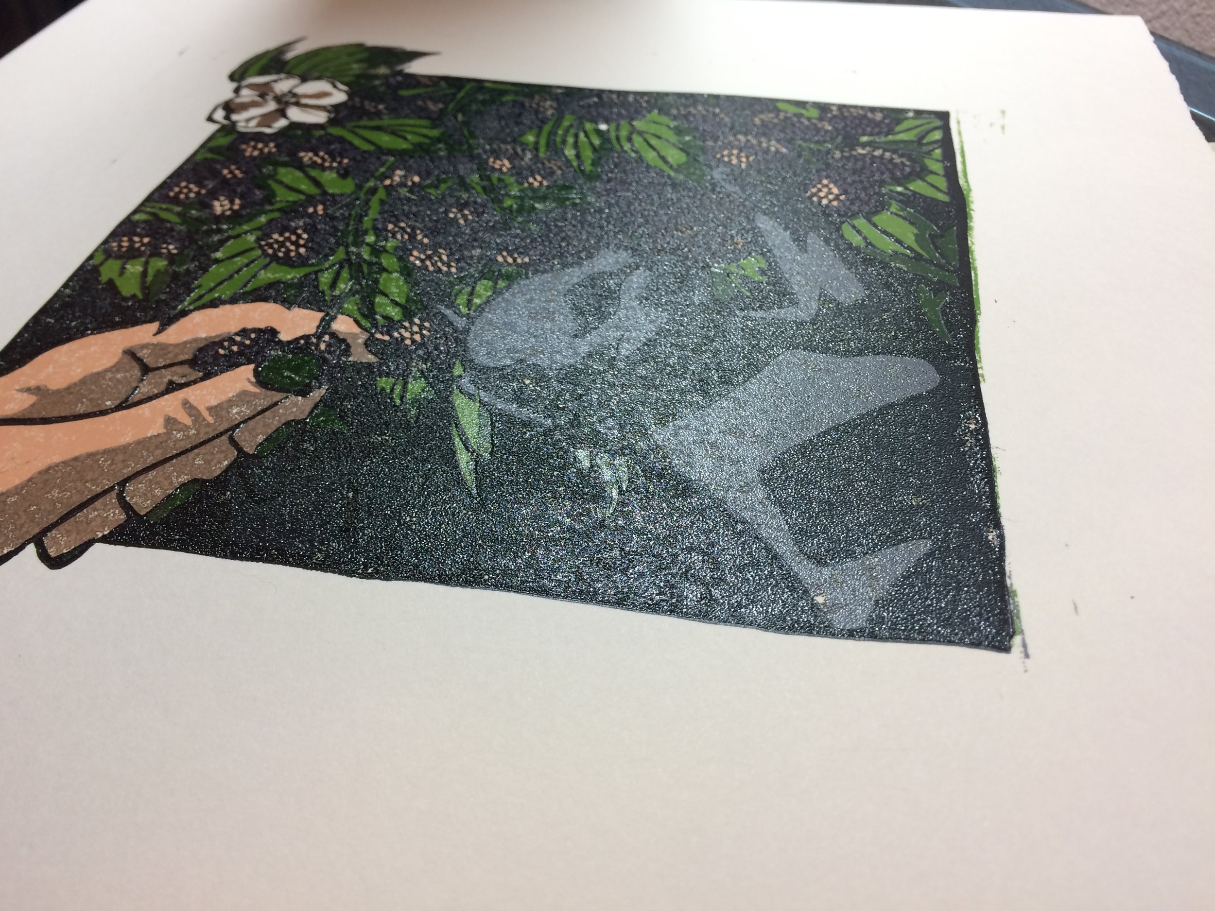 8 layers of the oil based ink sit on top of the paper. They will sink in a little, but the build up is part of the appeal. 