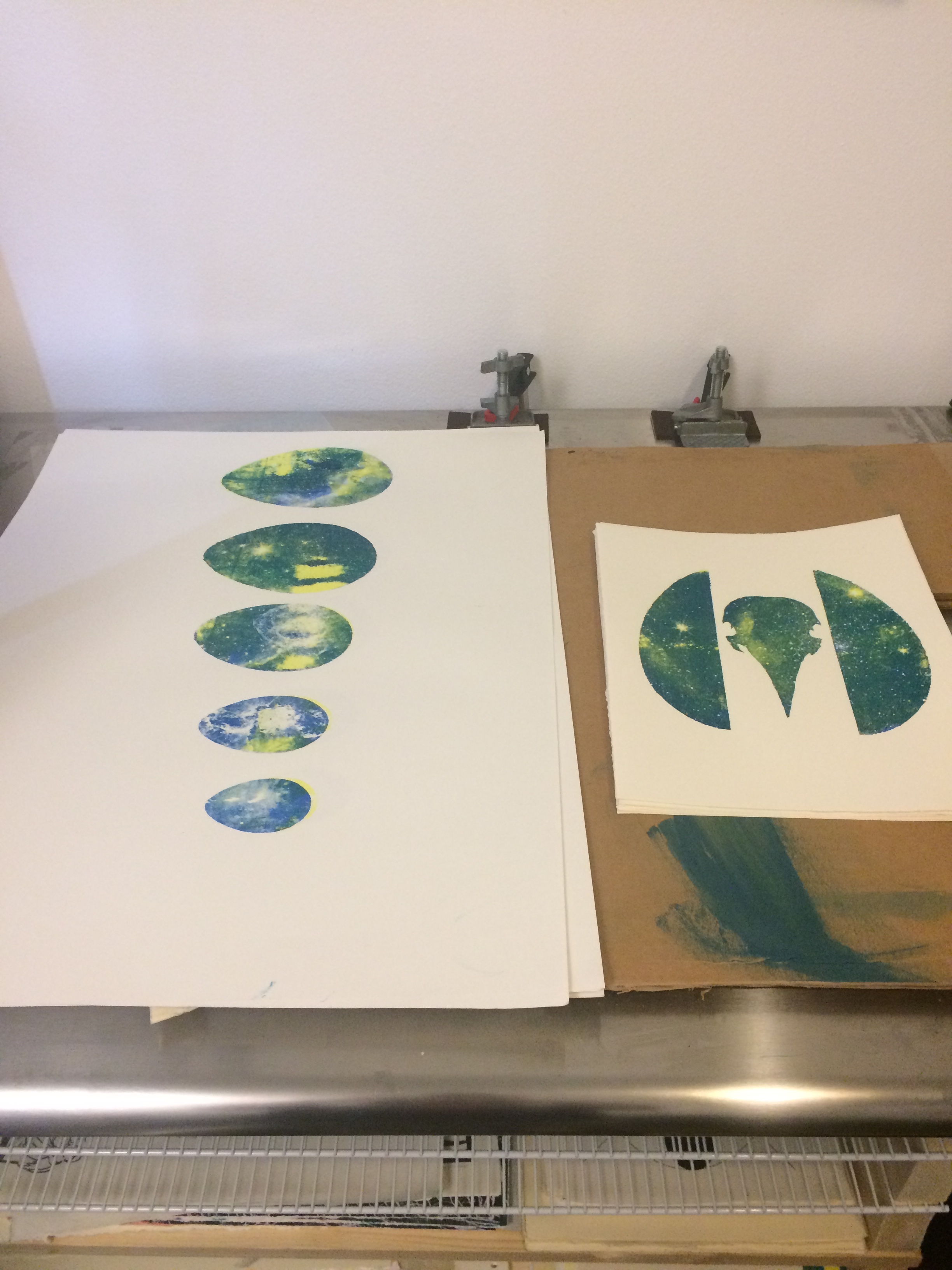 Seen here are some images that already have the yellow, and cyan layers down. 