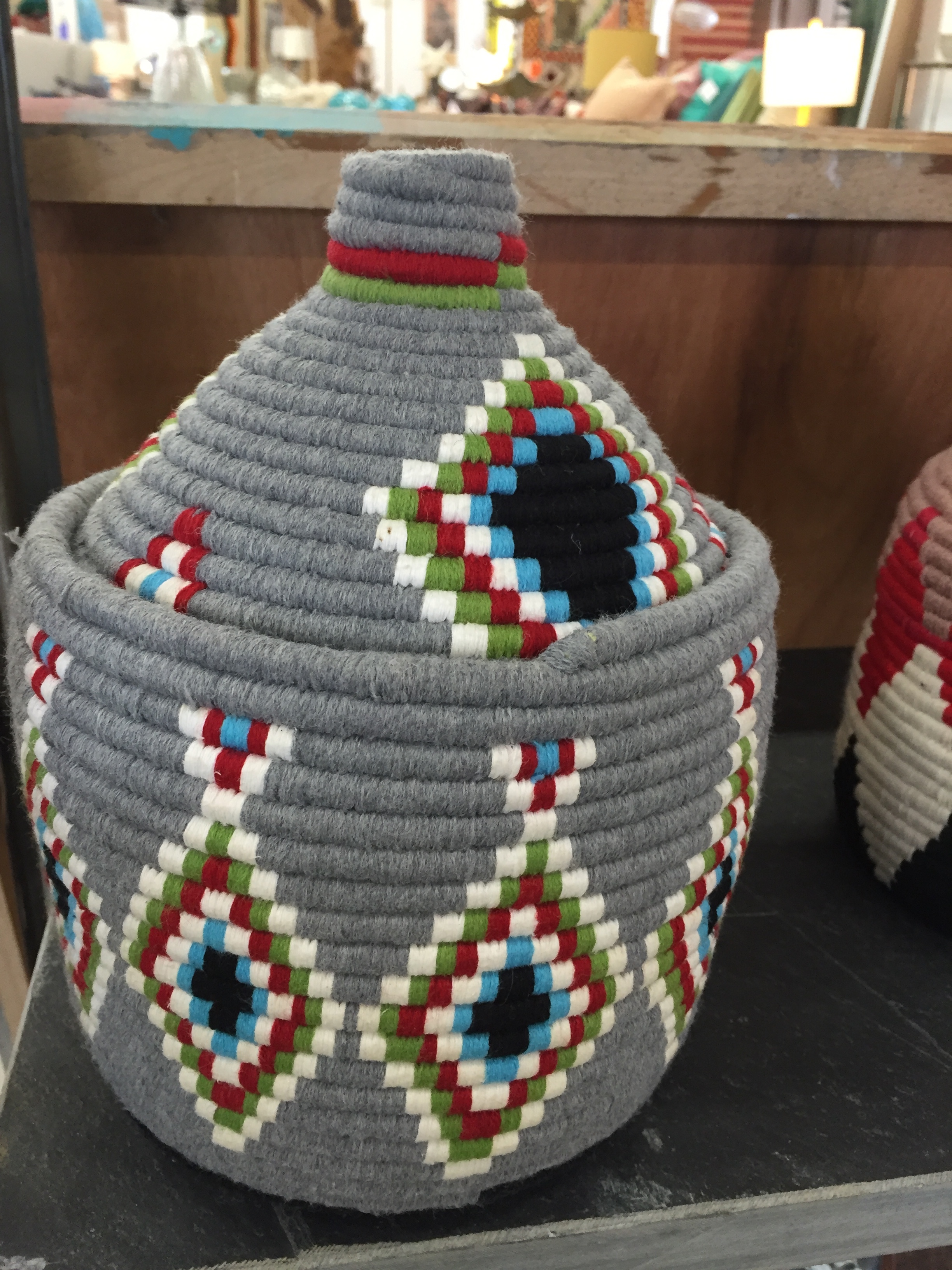Moroccan Bread Basket in Grey Pattern