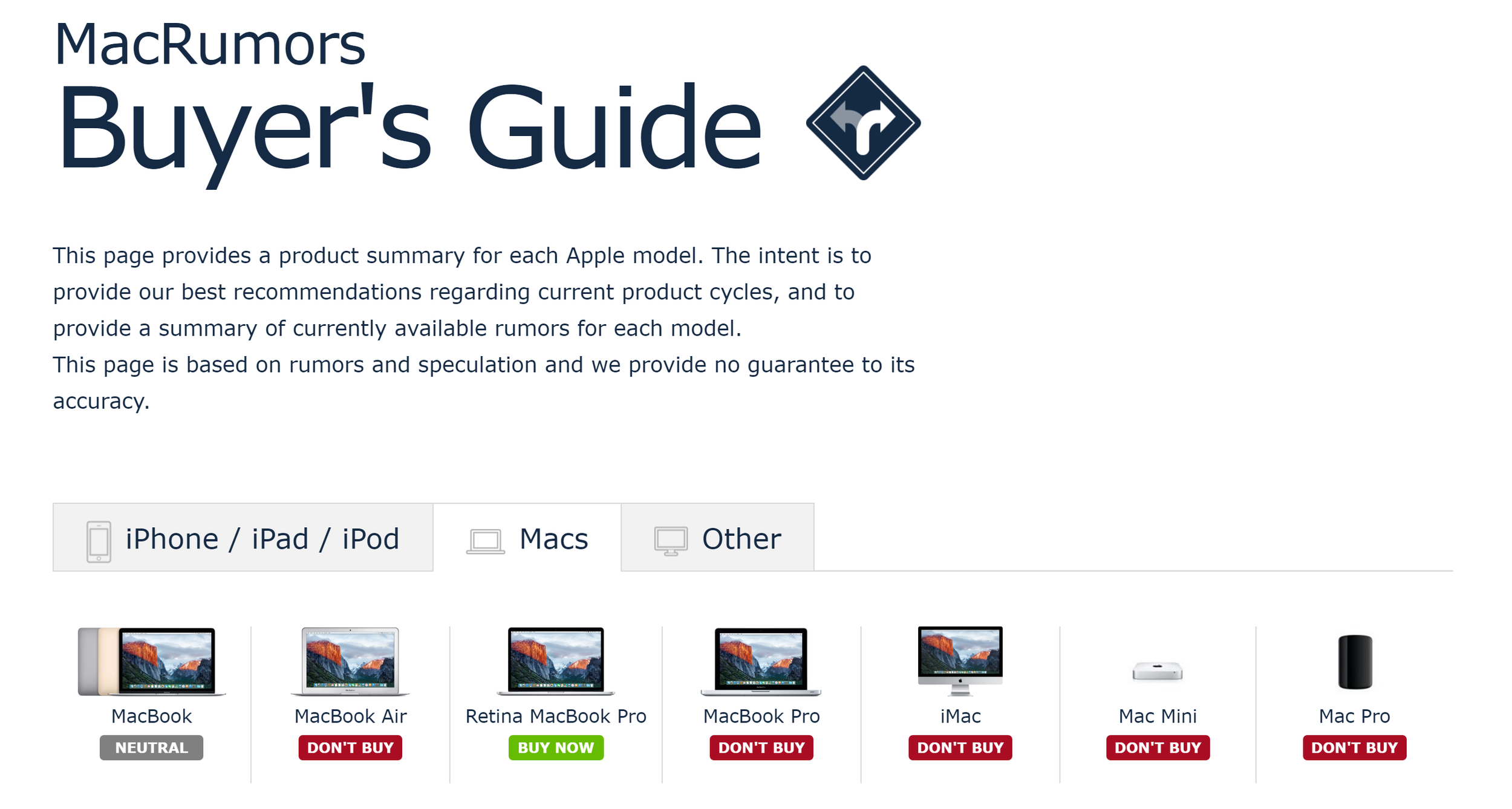 6 out of the 7 Mac line products that Apple sells are listed as DON'T BUY. 