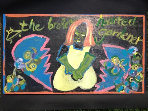 The Broken Hearted Gardener / April, 2012 / 14 x 24 Acrylic Painting on Wood by Gretchen Seichrist